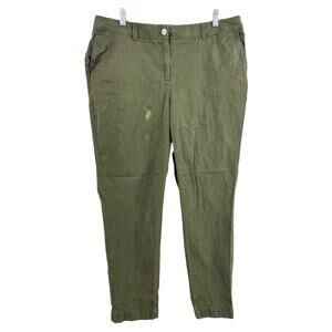 Sejour 14W Green Khaki Skinny Crop Pants Plus Size Mid Rise Stretch Chino